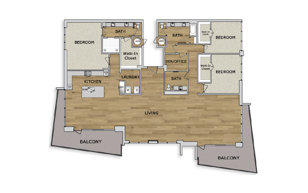 PH - 3 bedroom floorplan layout with 2.5 baths and 3513 square feet.