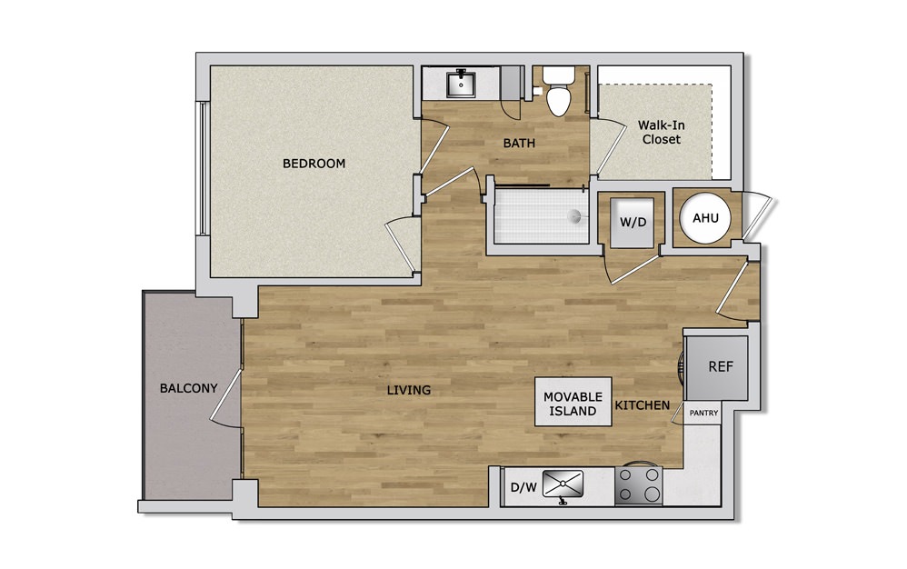 A1 - 1 bedroom floorplan layout with 1 bathroom and 690 square feet