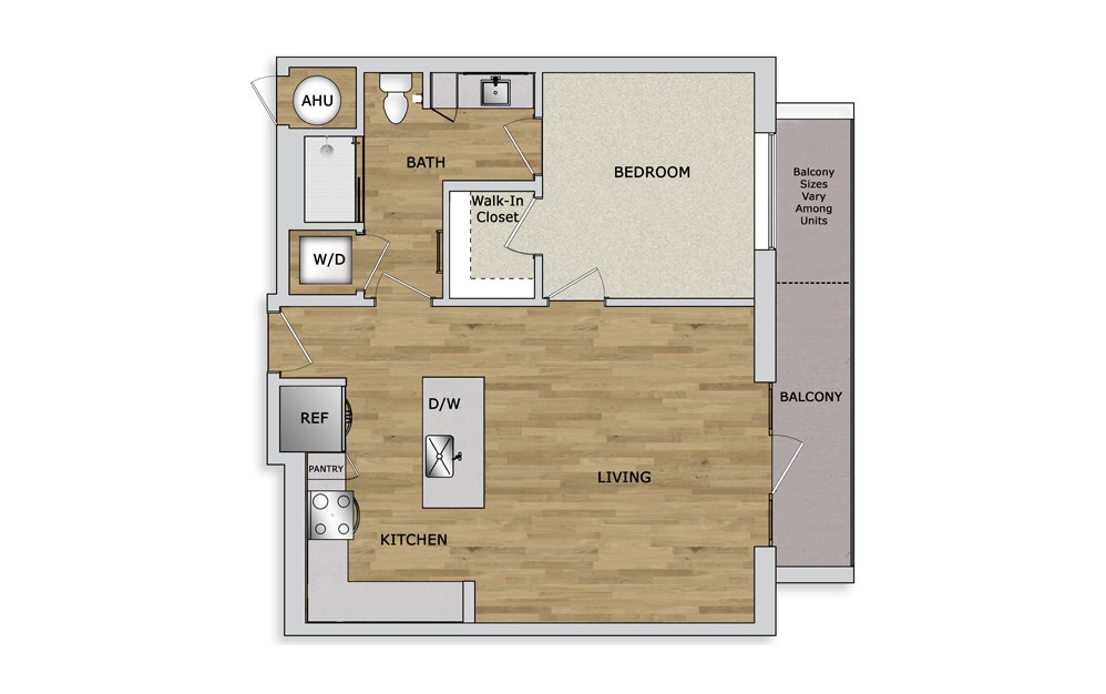 A3 - 1 bedroom floorplan layout with 1 bath and 770 square feet.