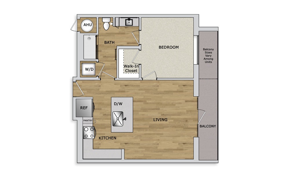 A4 - 1 bedroom floorplan layout with 1 bath and 774 square feet.