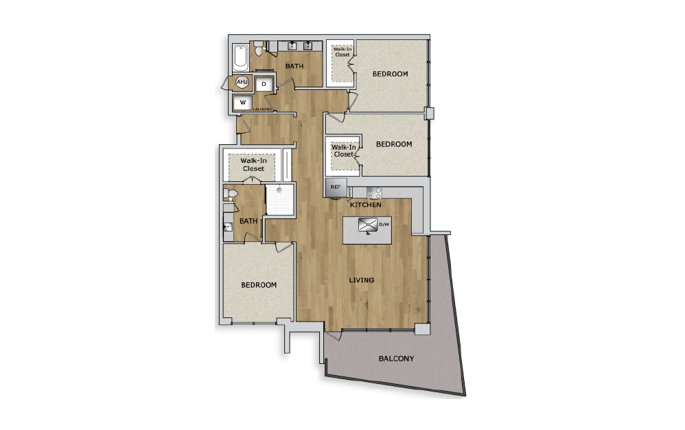 C2 - 3 bedroom floorplan layout with 2 baths and 1853 square feet.