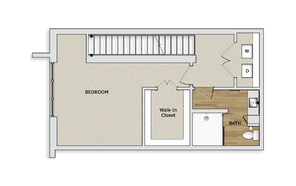 TH1A - 1 bedroom floorplan layout with 1.5 bathroom and 1223 square feet (Floor 1)