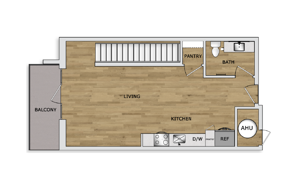 TH1A - 1 bedroom floorplan layout with 1.5 bathroom and 1223 square feet (Floor 2)