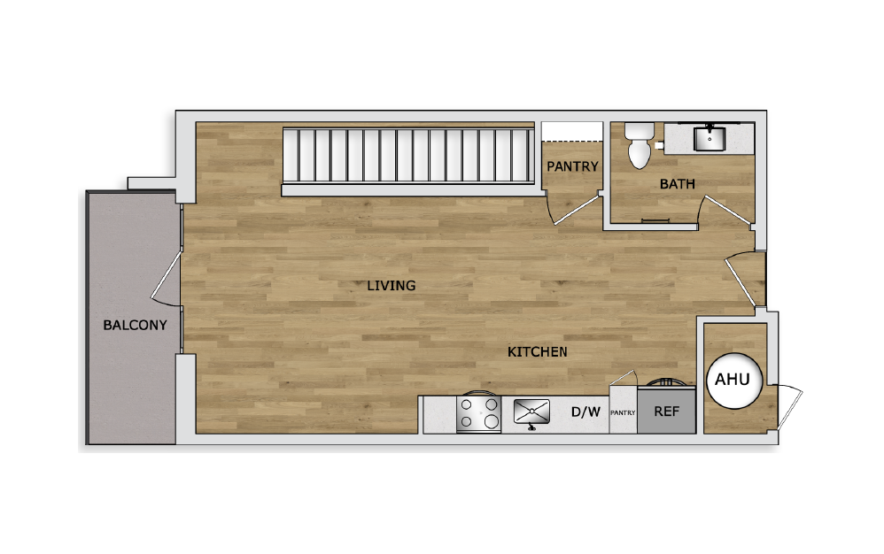 TH1A - 1 bedroom floorplan layout with 1.5 bath and 1223 square feet. (Floor 2)