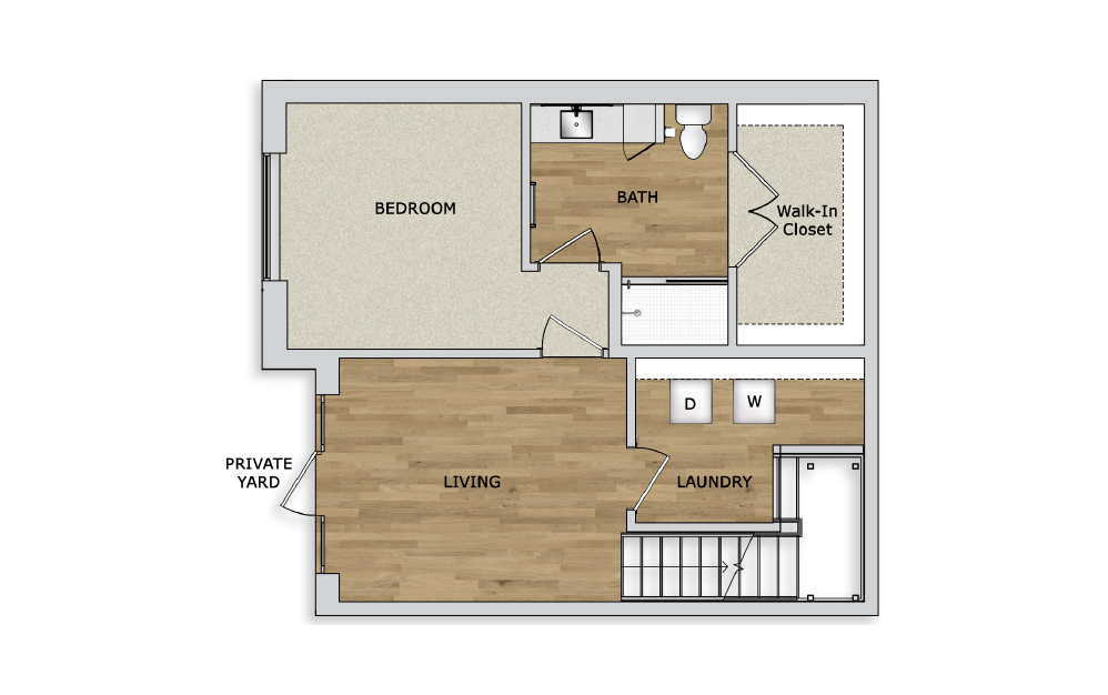 TH1B - 1 bedroom floorplan layout with 1.5 bathroom and 1362 square feet (Floor 1)