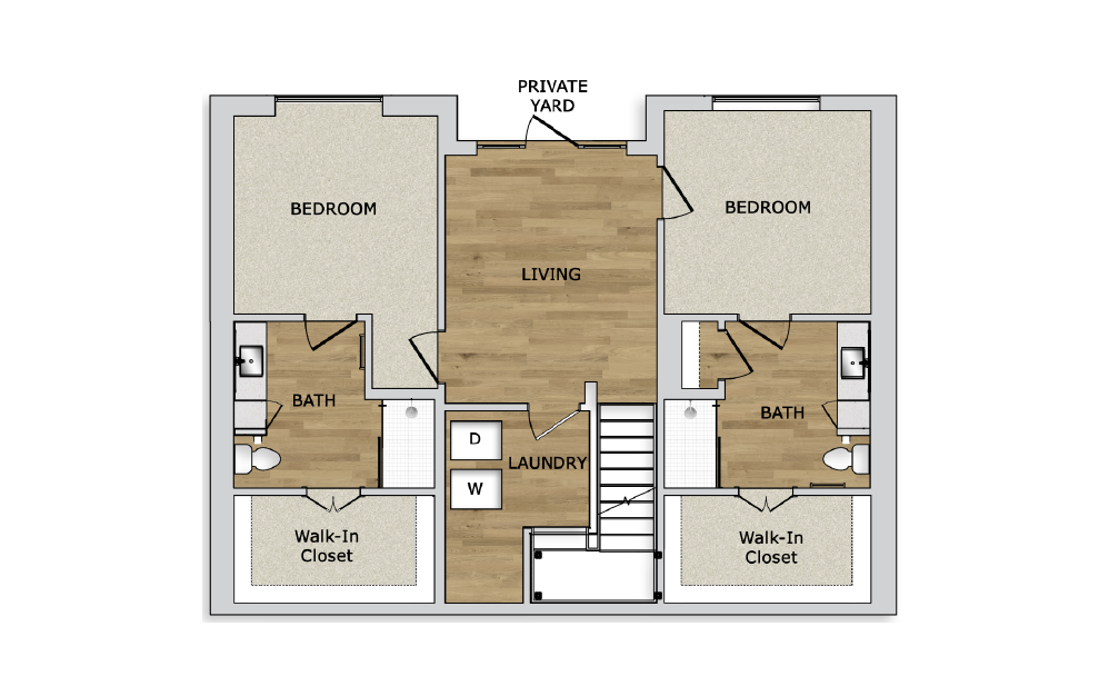 TH3A - 3 bedroom floorplan layout with 3.5 baths and 2075 square feet. (Floor 1)